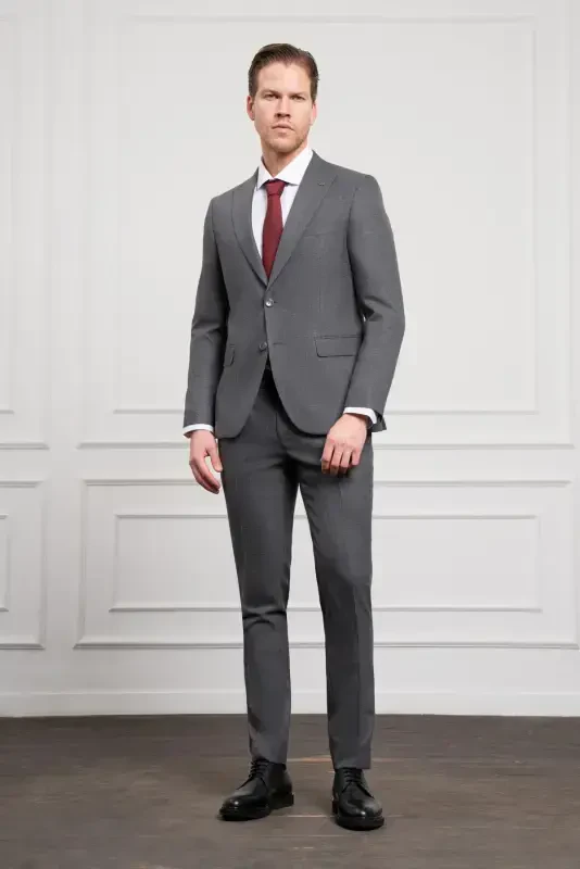 Modazone Men's Anthracite Trend Slim Fit Narrow Cut Pointed Collar Suit - 3