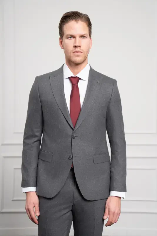 Modazone Men's Anthracite Trend Slim Fit Narrow Cut Pointed Collar Suit - 4