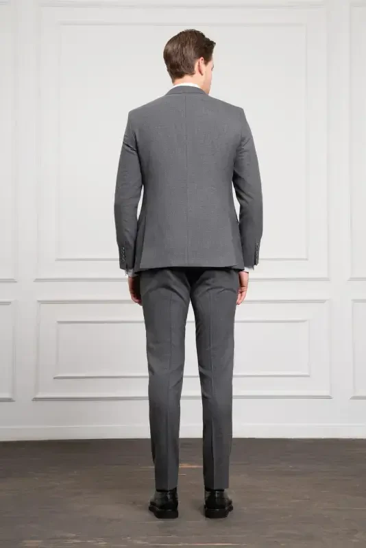 Modazone Men's Anthracite Trend Slim Fit Narrow Cut Pointed Collar Suit - 5