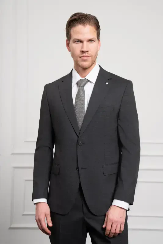 Modazone Men's Anthracite Trend Wool Dynamic Fit Comfort Fit Single Collar Suit - MORVEN