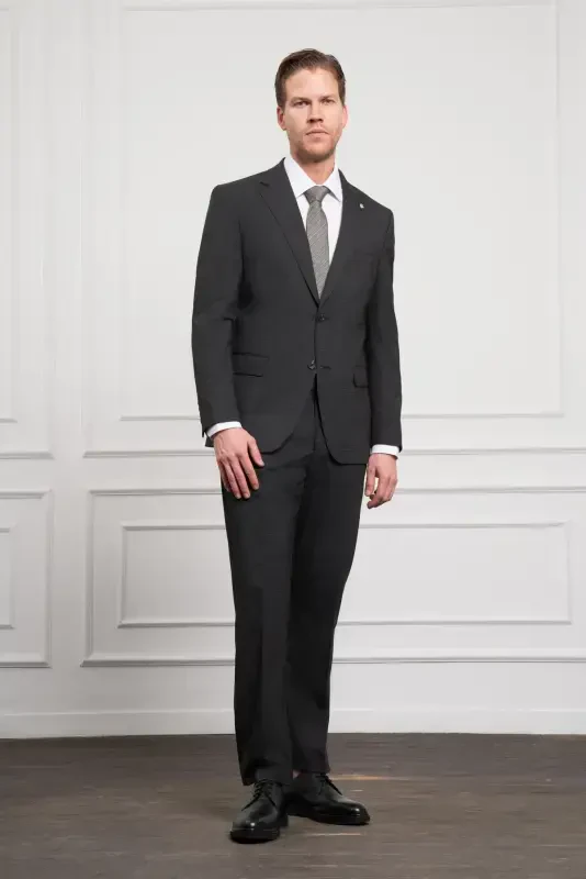 Modazone Men's Anthracite Trend Wool Dynamic Fit Comfort Fit Single Collar Suit - 3