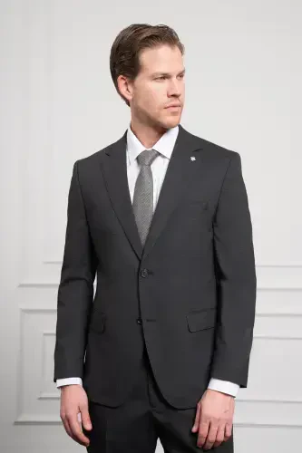 Modazone Men's Anthracite Trend Wool Dynamic Fit Comfort Fit Single Collar Suit - 4