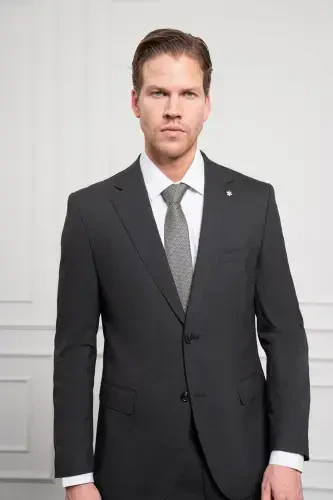 Modazone Men's Anthracite Trend Wool Dynamic Fit Comfort Fit Single Collar Suit - 5