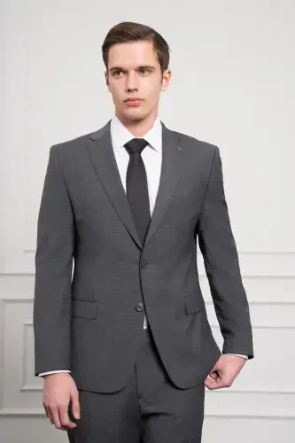 Modazone Men's Anthracite Trend Wool Dynamic Fit Peak Lapel Suit - 1