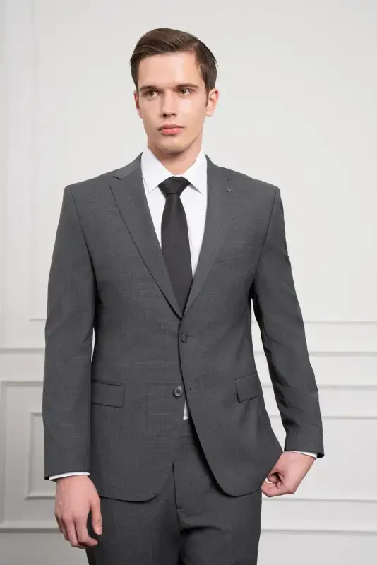 Modazone Men's Anthracite Trend Wool Dynamic Fit Peak Lapel Suit - MORVEN