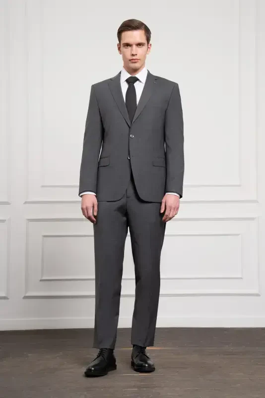 Modazone Men's Anthracite Trend Wool Dynamic Fit Peak Lapel Suit - 2
