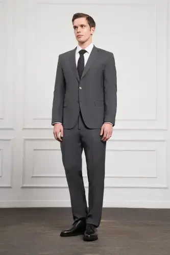 Modazone Men's Anthracite Trend Wool Dynamic Fit Peak Lapel Suit - 4