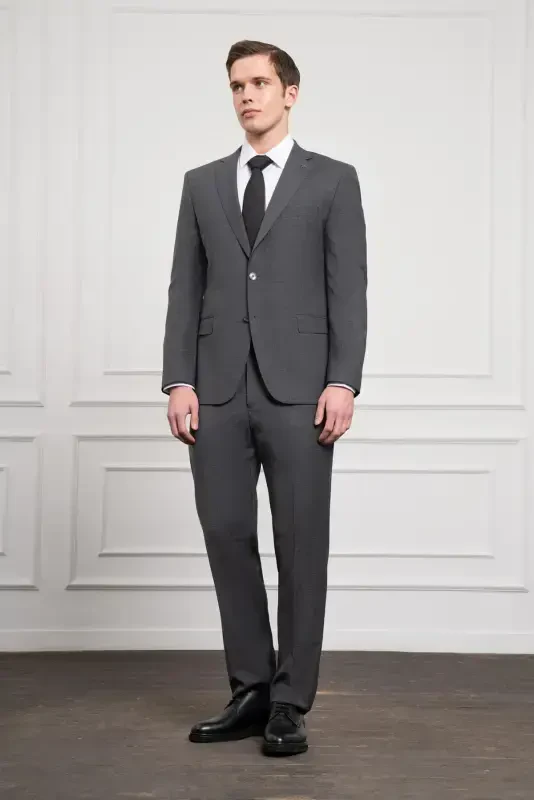 Modazone Men's Anthracite Trend Wool Dynamic Fit Peak Lapel Suit - 4