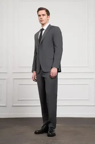 Modazone Men's Anthracite Trend Wool Dynamic Fit Peak Lapel Suit - 5