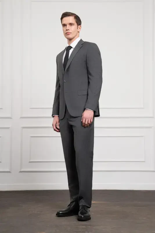 Modazone Men's Anthracite Trend Wool Dynamic Fit Peak Lapel Suit - 5