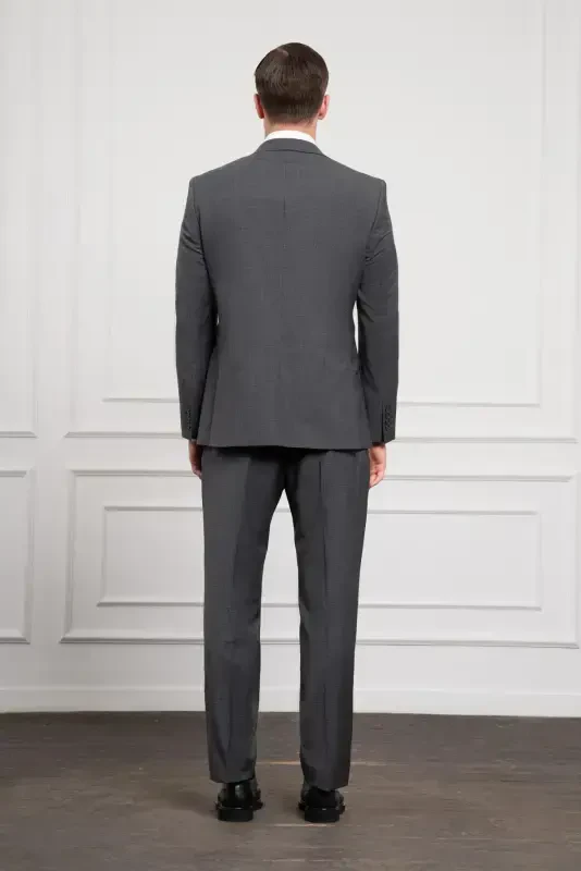 Modazone Men's Anthracite Trend Wool Dynamic Fit Peak Lapel Suit - 7
