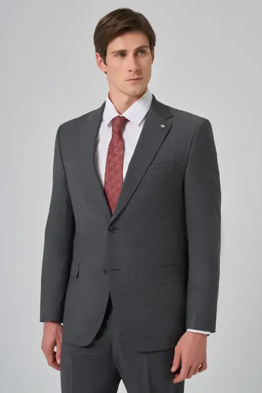 Modazone Men's Anthracite Wool Blend Trendy Patterned Dynamic Fit Suit - MORVEN