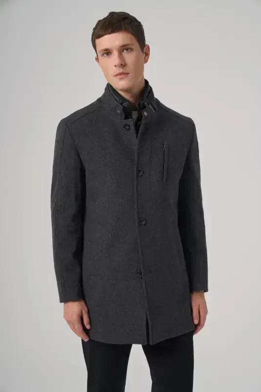 Modazone Men's Anthracite Wool Dynamic Fit Detachable Facing Overcoat - MORVEN