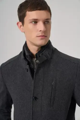Modazone Men's Anthracite Wool Dynamic Fit Detachable Facing Overcoat - 2