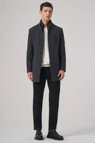 Modazone Men's Anthracite Wool Dynamic Fit Detachable Facing Overcoat - 3