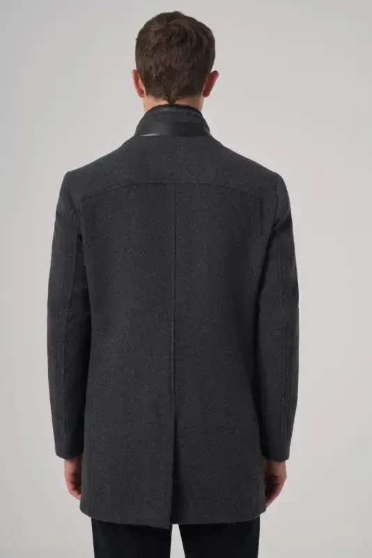 Modazone Men's Anthracite Wool Dynamic Fit Detachable Facing Overcoat - 5