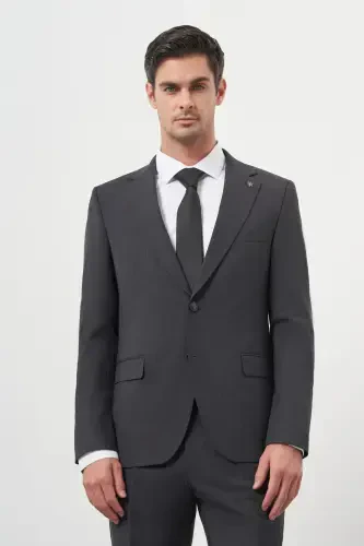 Modazone Men's Anthracite Wool Slim Fit Notch Lapel Suit - 2
