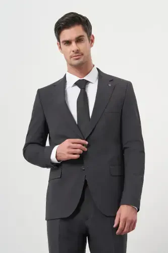 Modazone Men's Anthracite Wool Slim Fit Notch Lapel Suit - 3