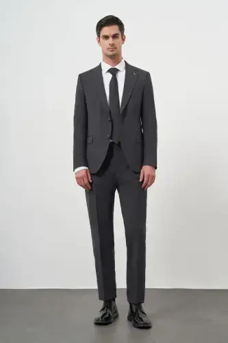 Modazone Men's Anthracite Wool Slim Fit Notch Lapel Suit - 4