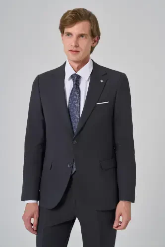 Modazone Men's Anthracite Wool Slim Fit Notch Lapel Suit - 1