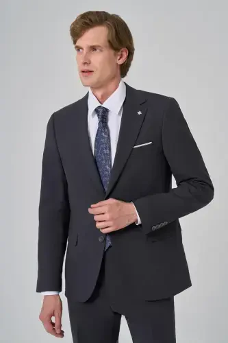 Modazone Men's Anthracite Wool Slim Fit Notch Lapel Suit - 3