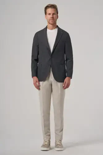 Modazone Men's Anthracite Wool Slim Fit Single Collar Jacket - 4