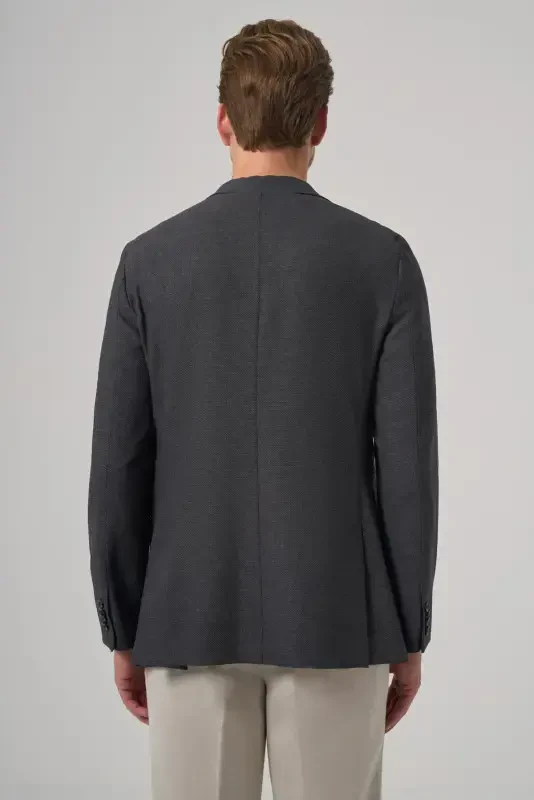 Modazone Men's Anthracite Wool Slim Fit Single Collar Jacket - 5