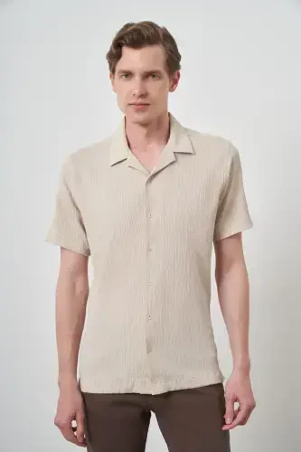 Modazone Men's Beige Apache Collar Short Sleeve Shirt 