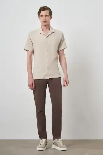 Modazone Men's Beige Apache Collar Short Sleeve Shirt - 2