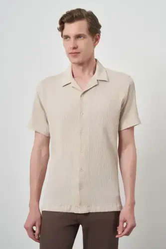 Modazone Men's Beige Apache Collar Short Sleeve Shirt - 4