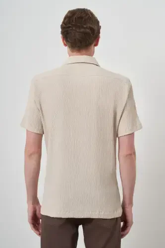 Modazone Men's Beige Apache Collar Short Sleeve Shirt - 5