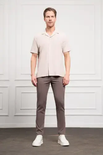 Modazone Men's Beige Apache Collar Short Sleeve Shirt - MORVEN (1)