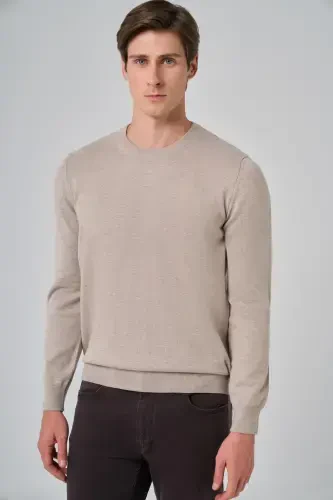 Modazone Men's Beige Basic Crew Neck Dynamic Fit Comfort Fit Knitwear - 2