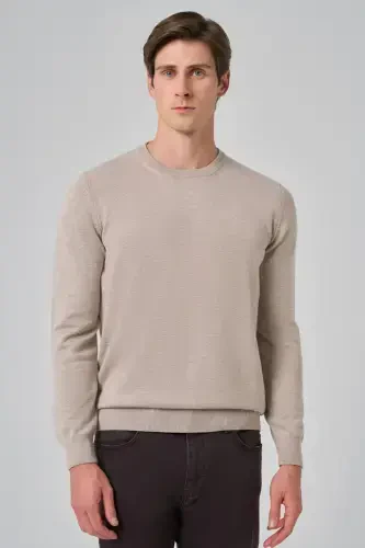 Modazone Men's Beige Basic Crew Neck Dynamic Fit Comfort Fit Knitwear - 3