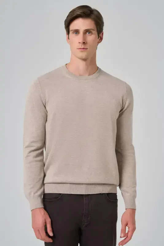 Modazone Men's Beige Basic Crew Neck Dynamic Fit Comfort Fit Knitwear - 3