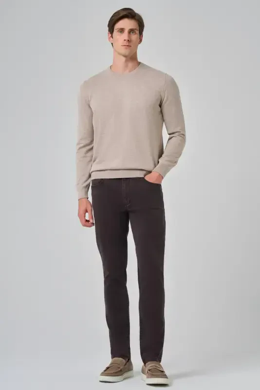 Modazone Men's Beige Basic Crew Neck Dynamic Fit Comfort Fit Knitwear - 4