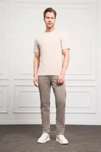 Modazone Men's Beige Basic Crew Neck Dynamic Fit Cotton T-Shirt - 2