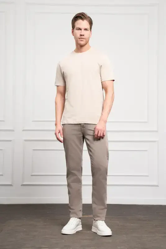 Modazone Men's Beige Basic Crew Neck Dynamic Fit Cotton T-Shirt - 2