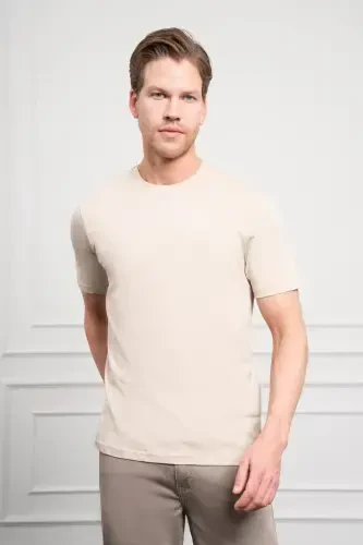 Modazone Men's Beige Basic Crew Neck Dynamic Fit Cotton T-Shirt - 3