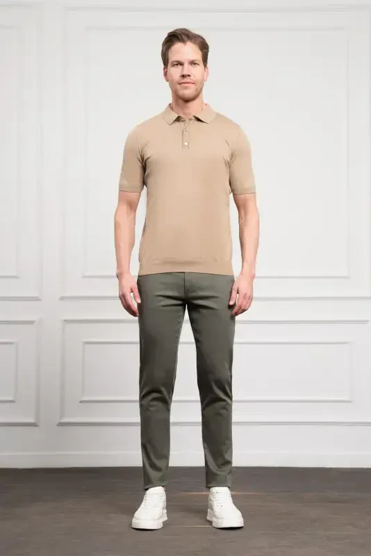 Modazone Men's Beige Basic Polo Collar Dynamic Fit T-Shirt - 2