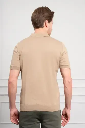 Modazone Men's Beige Basic Polo Collar Dynamic Fit T-Shirt - 6