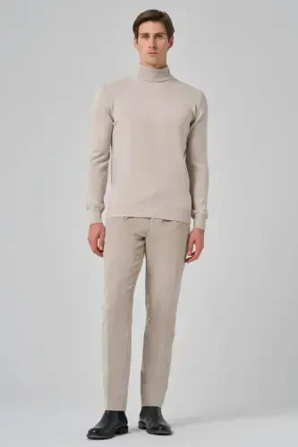 Modazone Men's Beige Basic Turtleneck Dynamic Fit Comfort Fit Knitted Sweater - 4