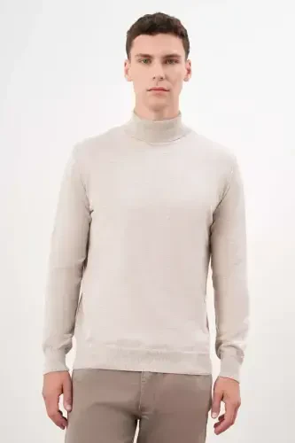 Modazone Men's Beige Basic Turtleneck Dynamic Fit Comfort Fit Knitwear 