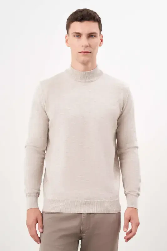 Modazone Men's Beige Basic Turtleneck Dynamic Fit Relaxed Fit Knitwear - 1
