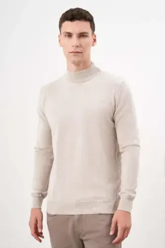 Modazone Men's Beige Basic Turtleneck Dynamic Fit Relaxed Fit Knitwear - 3