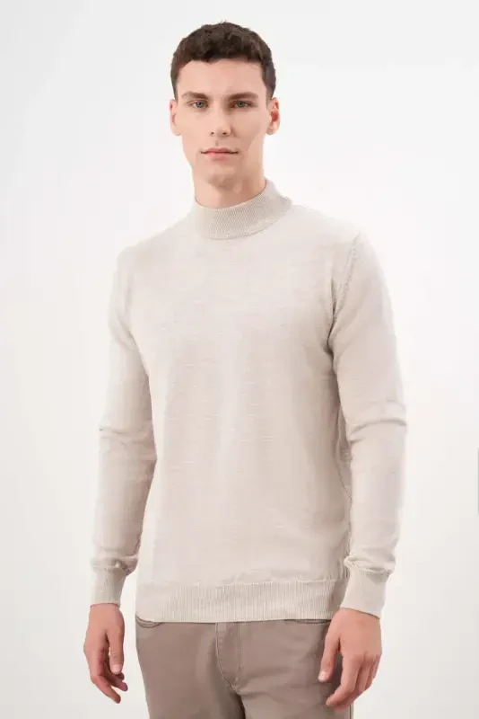 Modazone Men's Beige Basic Turtleneck Dynamic Fit Relaxed Fit Knitwear - 3