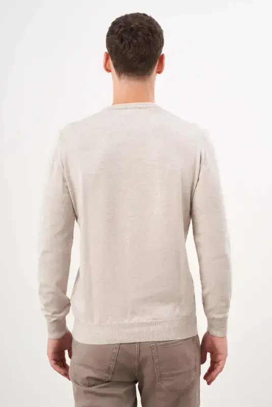 Modazone Men's Beige Basic V-Neck Dynamic Fit Relaxed Fit Knitwear - 5