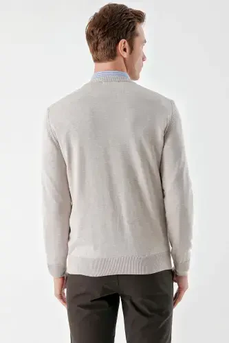 Modazone Men's Beige Basic V-Neck Dynamic Fit Relaxed Fit Knitwear - 6