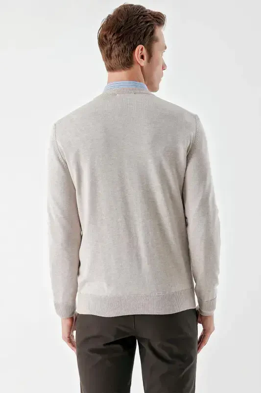 Modazone Men's Beige Basic V-Neck Dynamic Fit Relaxed Fit Knitwear - 6