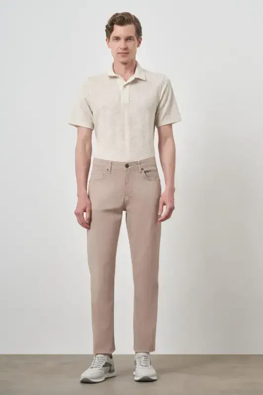 Modazone Men's Beige Cotton 5 Pocket Dynamic Fit Jean Denim Pants - 2